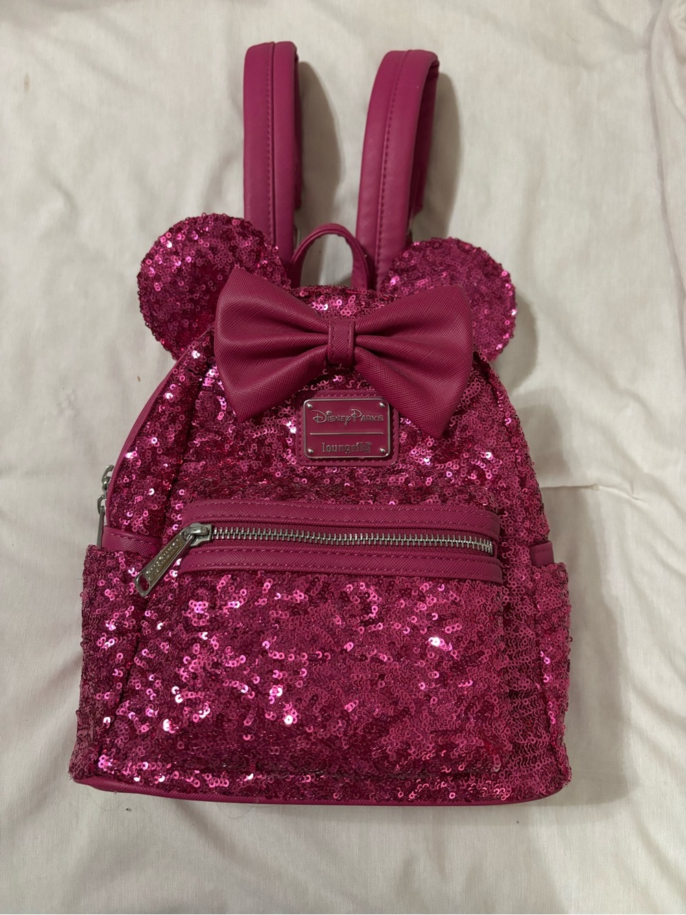 Loungefly Pink Sequin Minnie Ear Mini Backpack with Bow